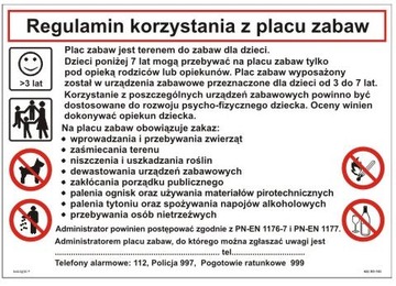 Regulamin korzystania z placów zabaw TABLICA DUŻA