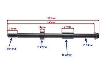 Ось заднего колеса M14x280 Junak 901 Sport