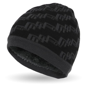 W351C CZARNA CZAPKA DZIANINOWA OCIEPLONA FUTERKIEM