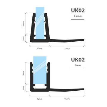 Уплотнитель для душевой кабины 90см 6 7 8 мм UK02