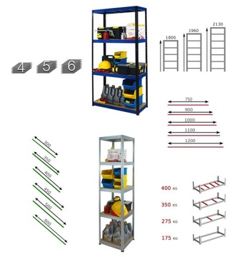 Металлическая полка для гаража HELIOS HWN 213x030x30 6 полок