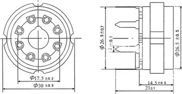 КЕРАМИЧЕСКАЯ РОЗЕТКА 8PIN PCB9 Восьмеричная 6SN7 EL34