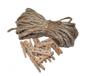 50 szt klamerki drewniane 3,5 cm Sznurek jutowy