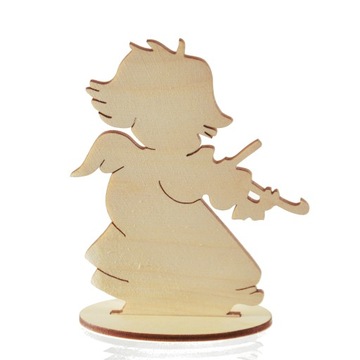 Drewniany ANIOŁEK 12CM AP03 SKRZYPCE na podstawce