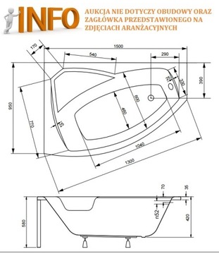 WANNA NAROŻNA PMD BESCO RIMA 150x95 SYFON NOGI