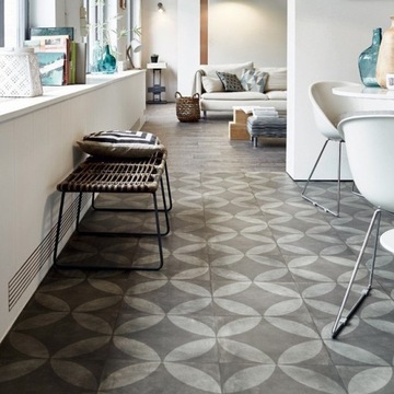 Плитка ПВХ Цветочный ковер, антрацит, ретро-плитка