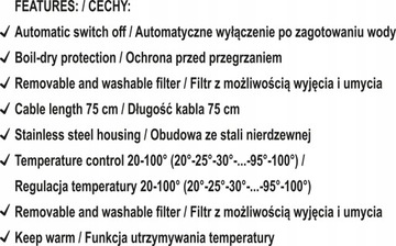 CZAJNIK ELEKTRYCZNY SZKLANY 1,8L LED TEMP 20-100 C