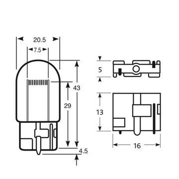 ЛАМПОЧКА WY21W 12V OSRAM GLASS T20 W3x16d