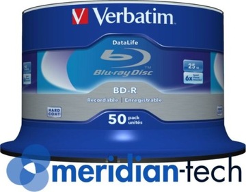 VERBATIM BD-R BLU-RAY 25 ГБ DataLife 6x 50 шт., жесткий