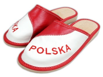 Skórzane Pantofle KIBICA - POLSKA Flaga - nr 36