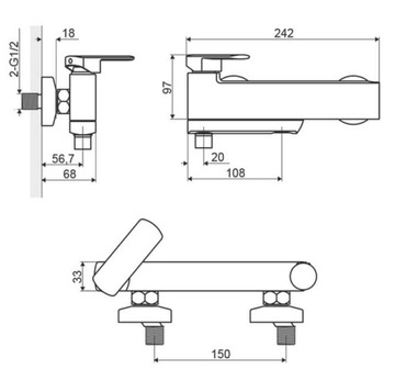 фото ориг. №3, Excellent pride bathtub faucet wall-mounted chrome
