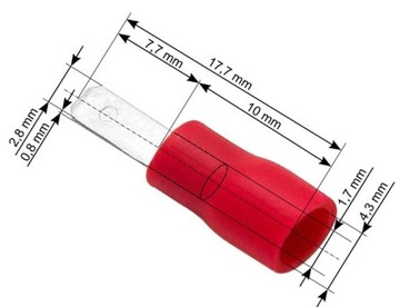 Разъем «папа» 2,8*0,8, изолированный красный, 100 шт.