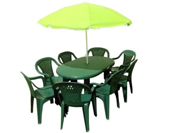 ZIELONY MEBLI OGRODOWYCH 8+1 STÓŁ KRZESŁA +PARASOL
