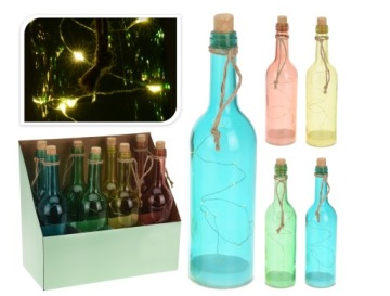СВЕТОДИОДНЫЙ ФОНАРЬ В РОЗОВОЙ СТЕКЛЯННОЙ БУТЫЛКЕ 30см