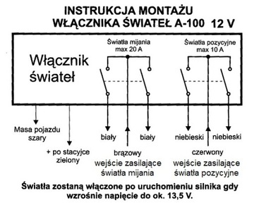 automatyczny włącznik świateł mijania i pozycyjnych 13,5V; 4 wyjścia E20 CE