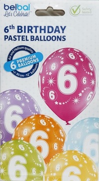 Balony 6 urodziny birthday mix kolorowe 6szt