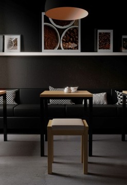 Taboret DREWNIANY LINEA stołek miękkie siedzisko