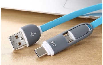 ПРОЧНЫЙ ПЛОСКИЙ КАБЕЛЬ 2-в-1 MICRO USB TYPE C USB-C НОВЫЙ