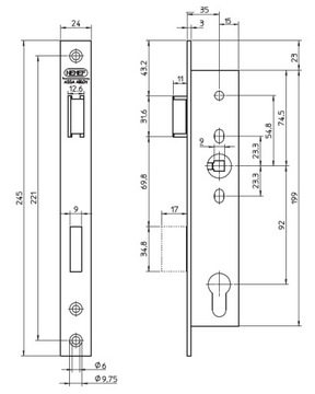 Замок противопожарный 92/35мм ASSA ABLOY 9603