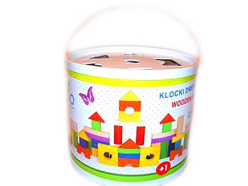 DREWNIANE KOLOROWE KLOCKI 50el. W WIADERKU