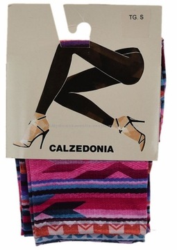CALZEDONIA legginsy azteckie kolorowe różowe tg S 2