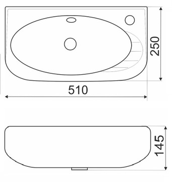 Умывальник подвесной 51х25х14,5 см SLIM с переливом