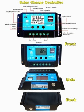 КОНТРОЛЛЕР ЗАРЯДКИ С ЖК-дисплеем, 30 А, 12 В/24 В, ШИМ, USB, СОЛНЕЧНАЯ СОЛНЕЧНАЯ СИСТЕМА