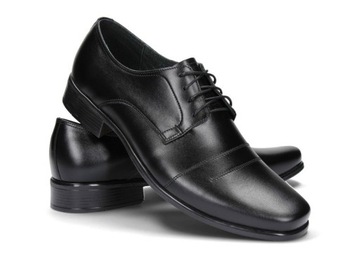 Półbuty Męskie Obuwie Wizytowe Eleganckie Skóra Naturalna 075-SZ Czarny 42