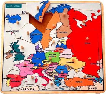 MAPA EUROPY- DREWNIANE PUZZLE Z KOŁECZKAMI