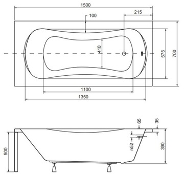 Ванна ARIA PLUS 150х70 +РУЧКИ+КОРПУС+СИФОН