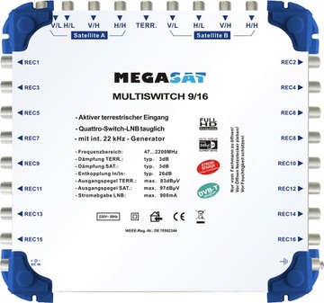 MULTISWITCH MEGASAT 9/16 KOŃCOWY 600153 + ZASILACZ