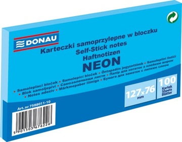 NOTES, KARTECZKI SAMOPRZYLEPNE, BLOCZEK 127X76MM, 100 KARTEK, NIEBIESKIE