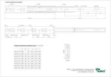 PROWADNICA KULKOWA H-45 MM PEŁNY WYSUW 300 x15 KPL