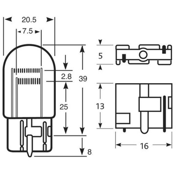 Лампа W21/5W T20 7443 W3x16q 12V 21W/5W ПРОЗРАЧНАЯ