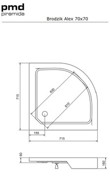 КОМПАКТНЫЙ АКРИЛОВЫЙ ПОЛУКРУГЛЫЙ ДУШЕВОЙ ПОДДОН 70x70 ALEX