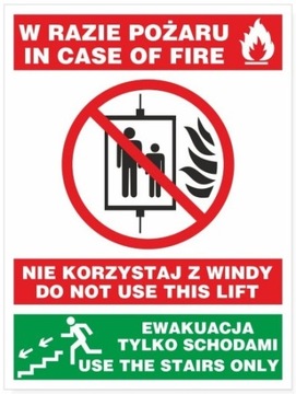 Naklejka - W RAZIE POŻARU NIE KORZYSTAJ Z WINDY