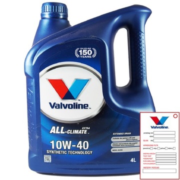 880478 VALVOLINE OLEJ VALVOLINE ALL CLIMATE EXTRA 10W40 4L API: SL/C