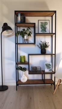 Книжный шкаф лофт, современный дизайн полок, НАТУРАЛЬНЫЙ ДУБ