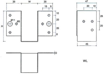 WL8 БАЛКА ПОДВЕСКА ЛЕГКАЯ СТРОИТЕЛЬНАЯ ОПОРА 51x65