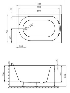 WANNA do małej łazienki 110x70 syfon obudowa nogi / stelaż polski produkt