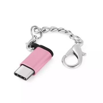 ADAPTER brelok micro usb typ b na typ c różowy