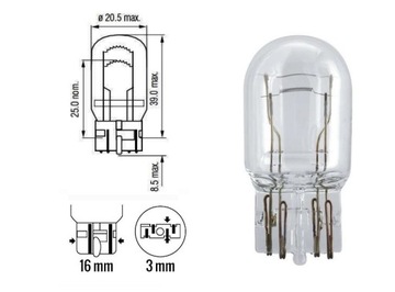 ЛАМПОЧКА W21/5W 12V 21/5W W3X16Q белая цельностеклянная ВЫГОДНАЯ ЦЕНА