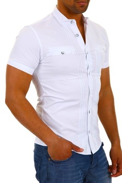 СТИЛЬНАЯ БЕЛАЯ РУБАШКА С ВОРОТНИКОМ СТОЙКА CLUB - XXL