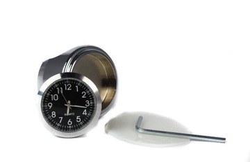 CHROM CHROMOWANY ZEGAREK + TERMOMETR NA KIEROWNICĘ MOTOCYKLOWY METALOWY