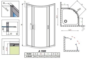 RADAWAY PREMIUM PLUS Кабина 80х80х190 ПРОЗРАЧНЫЙ