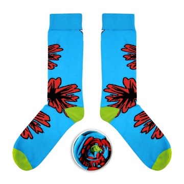 Skarpety CUP OF SOX Błękitne z Kwiatem 37-40