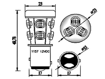 лампа 39 светодиодов 13 HP bay15d P21/5W красная 2-контактная
