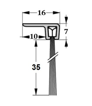 Щетка уплотнительная для дверей и ворот H-35мм, длина 100см.