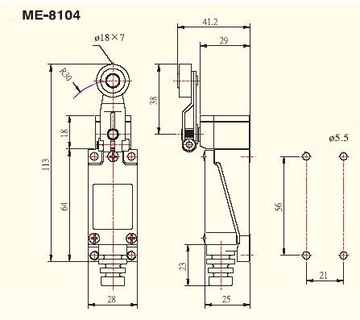 Концевой выключатель ME-8104 Концевой выключатель с роликом 18 мм