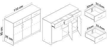 Комод 3D3S WHITE 110см полка с ящиками ROB